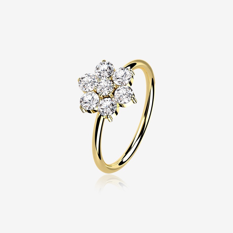 14 Karat Gold Brilliant Sparkle Spring Flower Bendable Hoop Ring