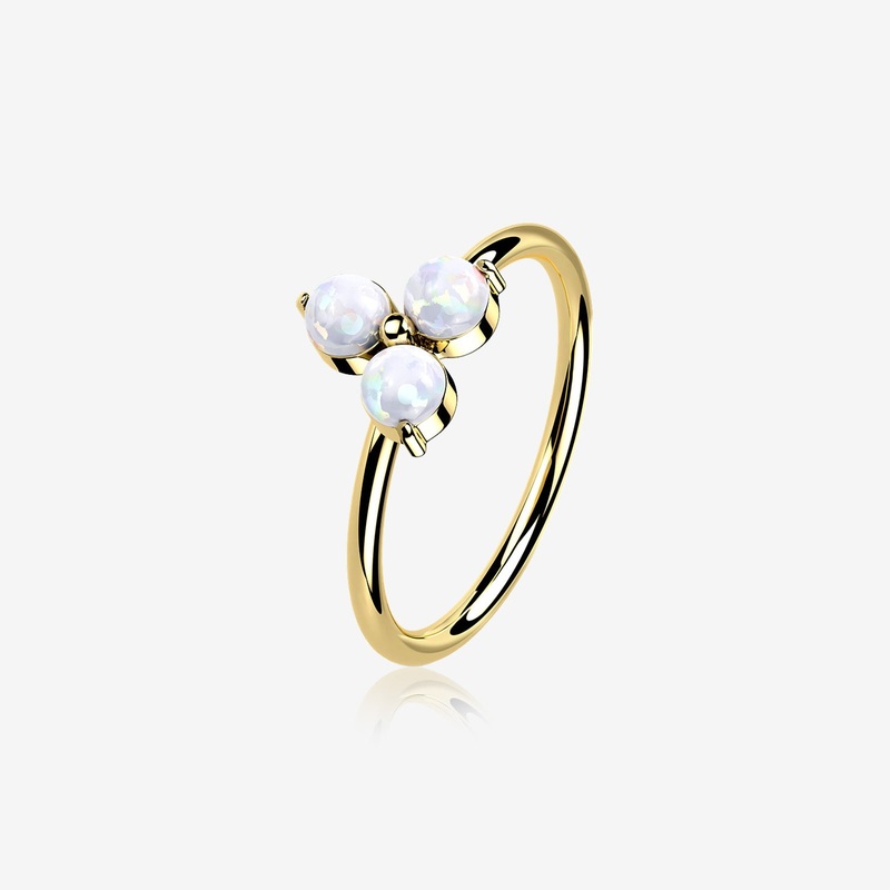 14 Karat Gold Brilliant Trinity Fire Opal Sparkle Bendable Hoop Ring