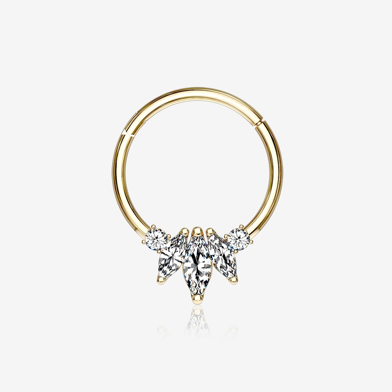 14 Karat Gold Marquise Floral Sparkle Clicker Hoop Ring 16 GA (1.2mm), 1/4″ (6mm)