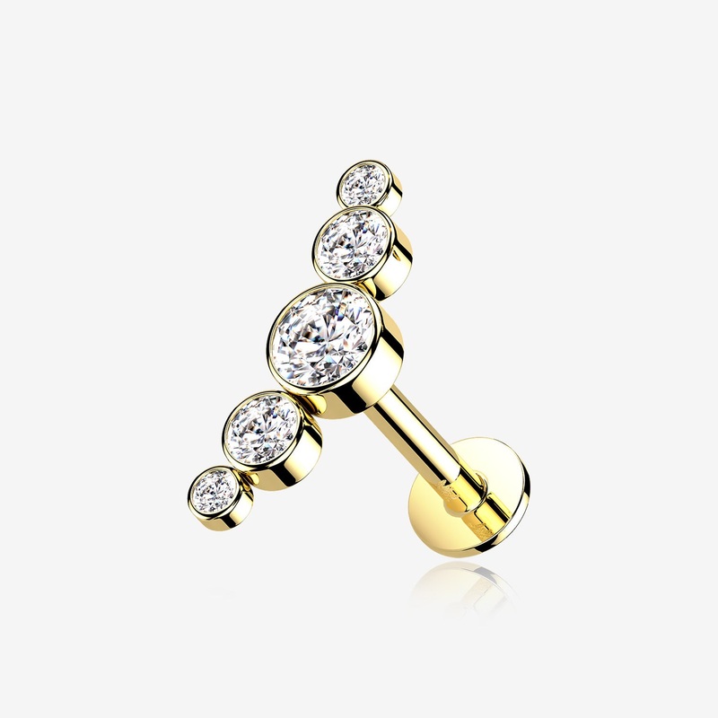 14 Karat Gold OneFit Threadless Journey Bubble Sparkle Flat Back Stud Labret 16 GA (1.2mm), 1/4″ (6mm)