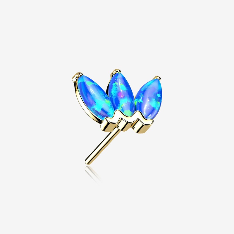 14 Karat Gold OneFit Threadless Triple Marquise Fire Opal Flower Top Part