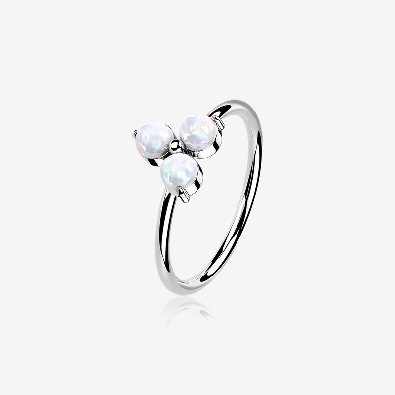 14 Karat White Gold Brilliant Trinity Fire Opal Sparkle Bendable Hoop Ring