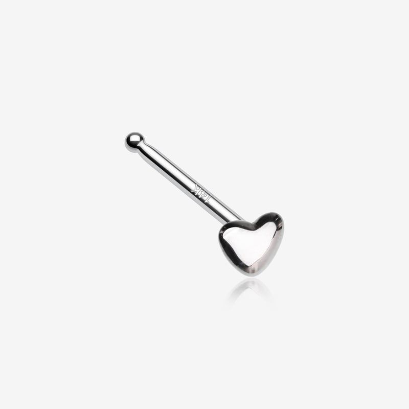 14 Karat White Gold Fluffy Heart Nose Stud Ring