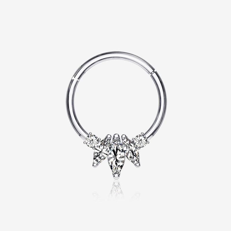 14 Karat White Gold Marquise Floral Sparkle Clicker Hoop Ring 16 GA (1.2mm), 1/4″ (6mm)