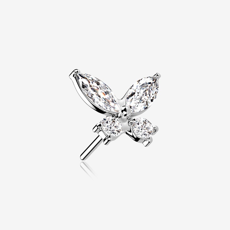 14 Karat White Gold OneFit Threadless Dainty Butterfly Sparkle Top Part