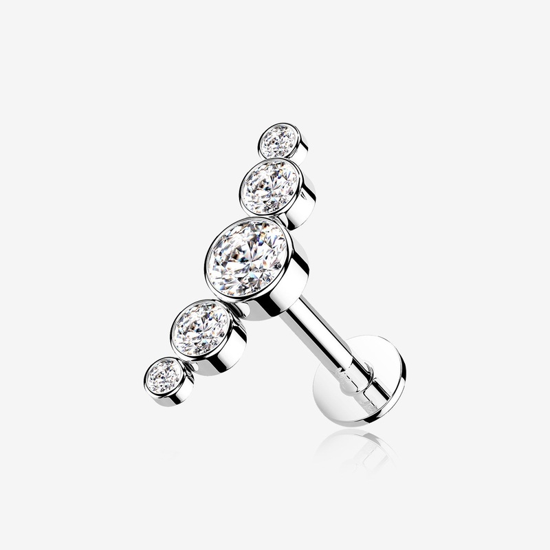 14 Karat White Gold OneFit Threadless Journey Bubble Sparkle Flat Back Stud Labret 16 GA (1.2mm), 1/4″ (6mm)