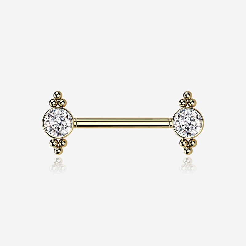 A Pair of Golden Majestic Bali Beads Sparkle Threadless Nipple Barbell