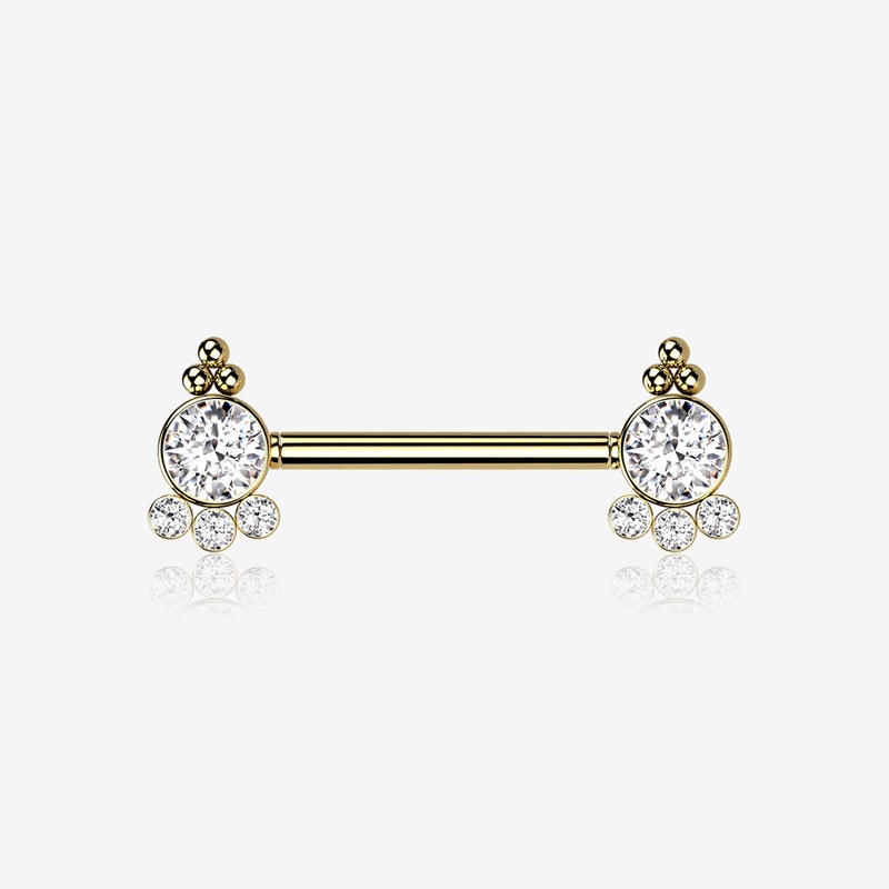 A Pair of Golden Royal Bali Sparkle Beads Threadless Nipple Barbell