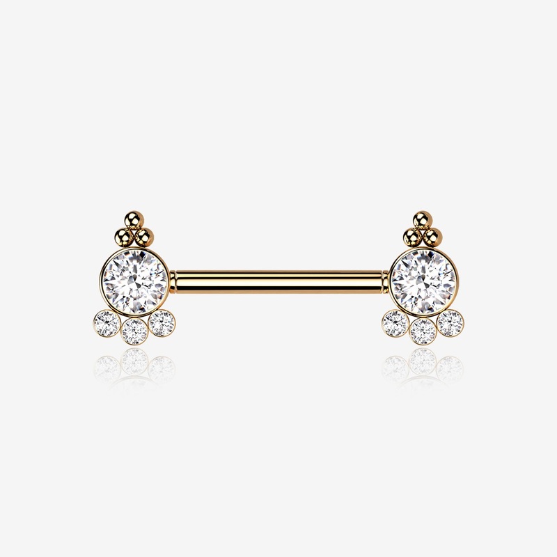 A Pair of Rose Gold Royal Bali Sparkle Beads Threadless Nipple Barbell