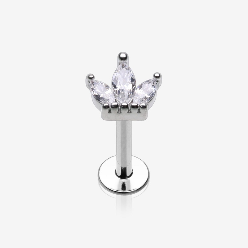 Brilliant Sparkle Marquise Lotus Flower Top Internally Threaded Steel Labret