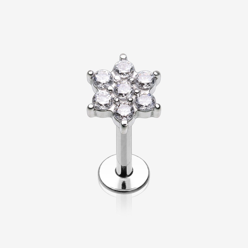 Brilliant Sparkle Spring Flower Top Internally Threaded Steel Labret