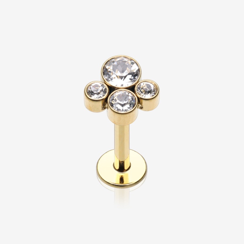 Golden Bali Bauble Sparkle Top Internally Threaded Steel Labret