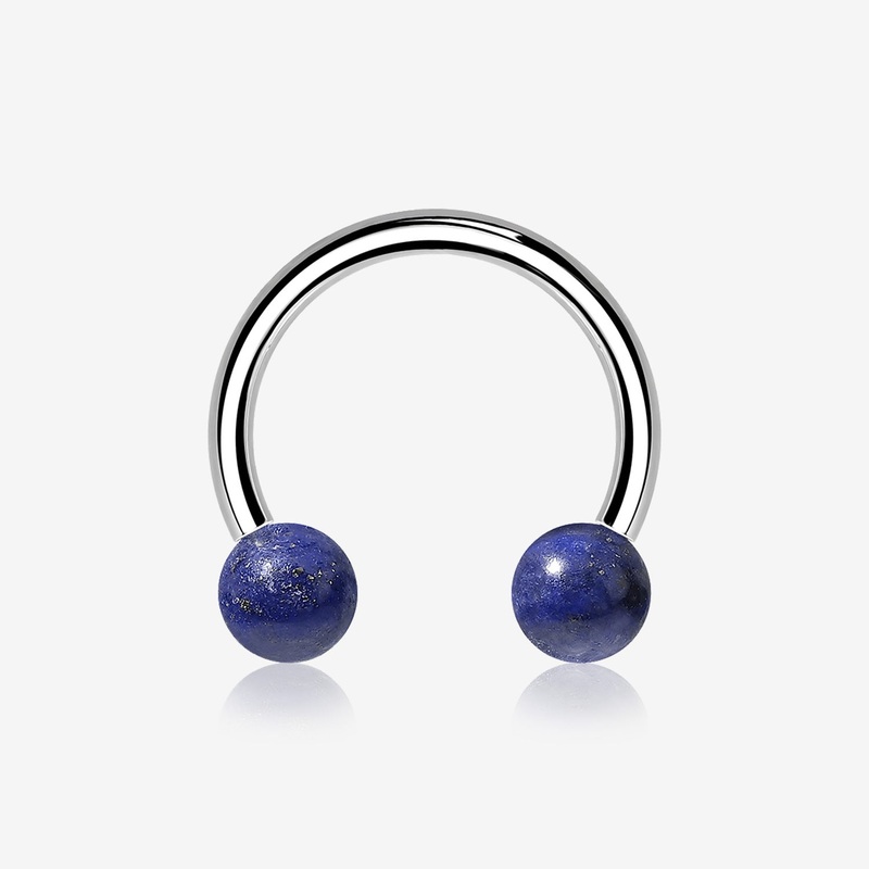 Sodalite Blue Stone Ball Ends Steel Horseshoe Circular Barbell