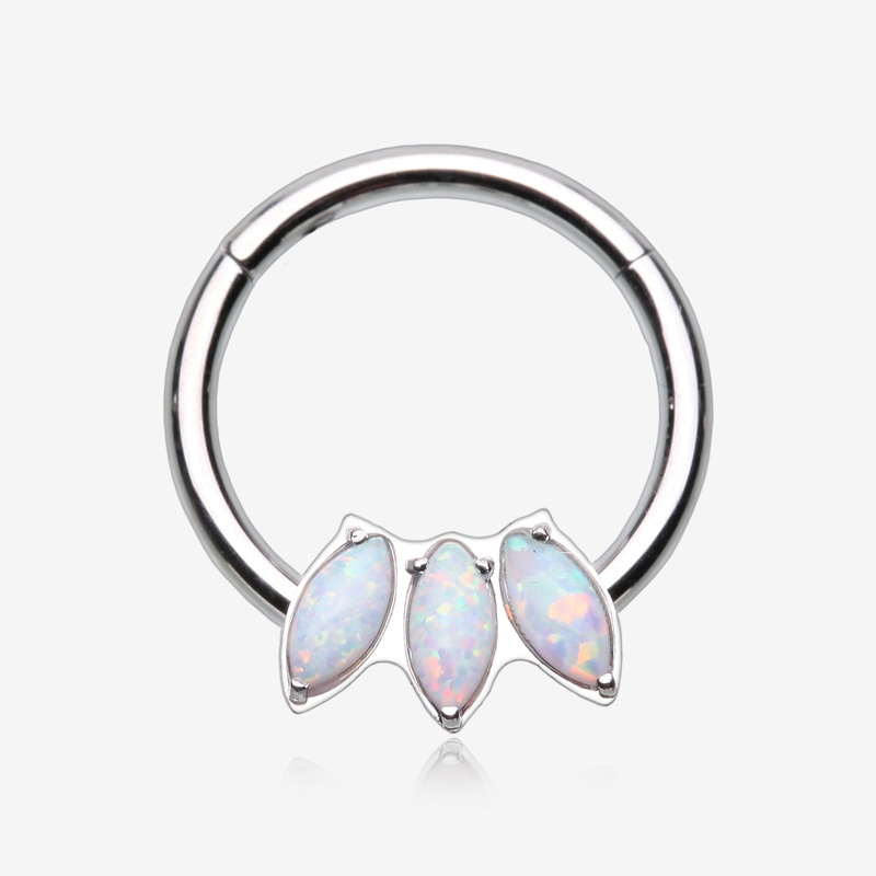 Triple Marquise Fire Opal Sparkle Seamless Clicker Hoop Ring 16 GA (1.2mm), 5/16″ (8mm)