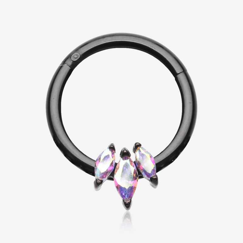 Triple Marquise Multi-Gem Sparkle Seamless Clicker Hoop Ring 16 GA (1.2mm), 5/16″ (8mm)