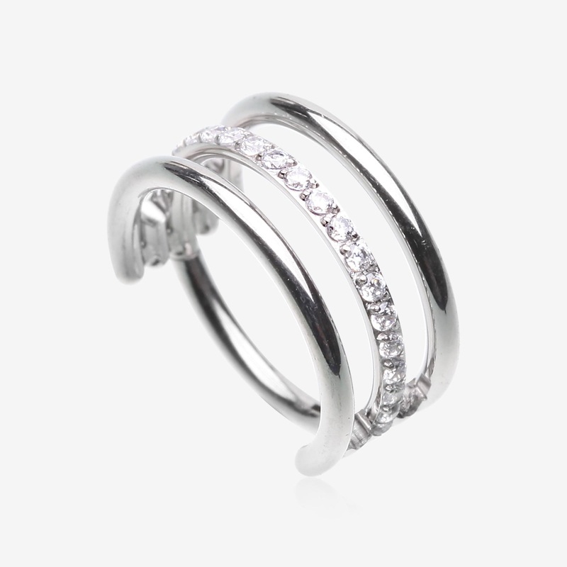 Triple Row Hoop Sparkle Rimmed Seamless Clicker Hoop Ring 16 GA (1.2mm), 5/16″ (8mm)