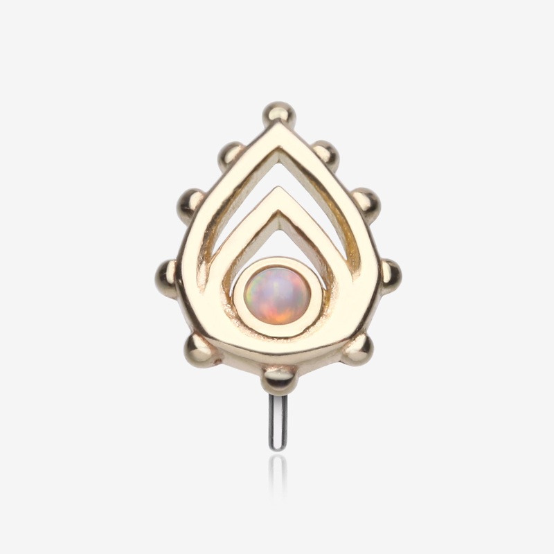 14 Karat Gold OneFit Threadless Enchanted Teardrop Fire Opal Sparkle Top Part