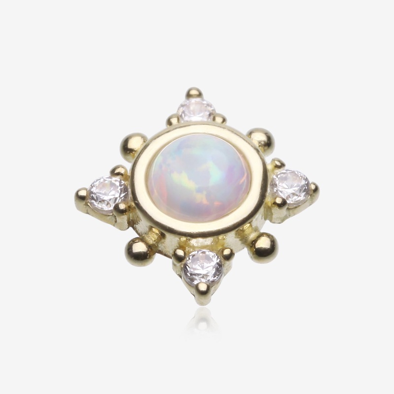 14 Karat Gold OneFit Threadless Fire Opal Sparkle Sun Dial Top Part