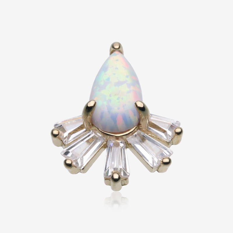 14 Karat Gold OneFit Threadless Teardrop Fire Opal Sparkle Rays Top Part