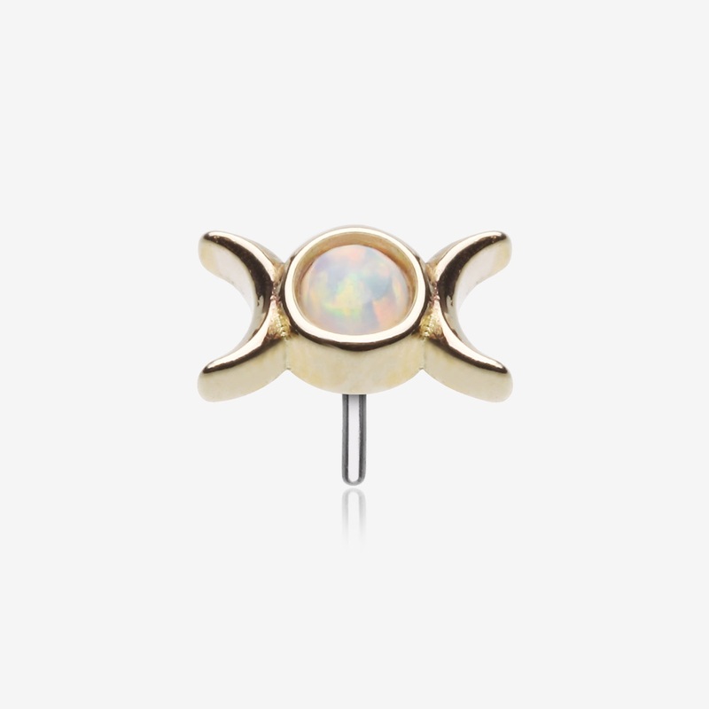 14 Karat Gold OneFit Threadless Triple Goddess Fire Opal Moon Top Part