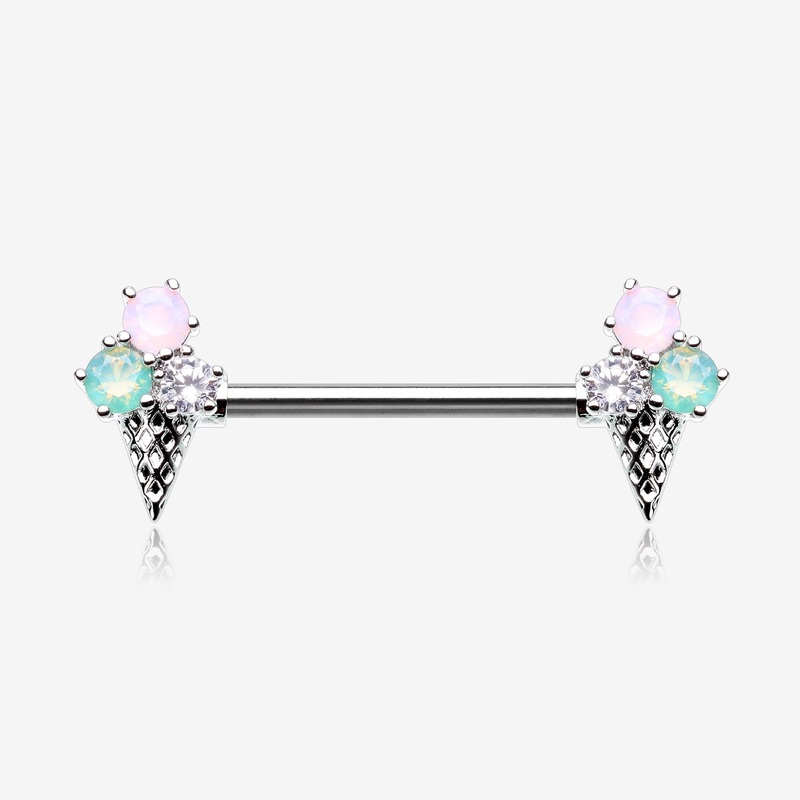 A Pair of Adorable Mixed Flavor Ice Cream Cone Nipple Barbell 14 GA (1.6mm), 1/2″ (12mm)