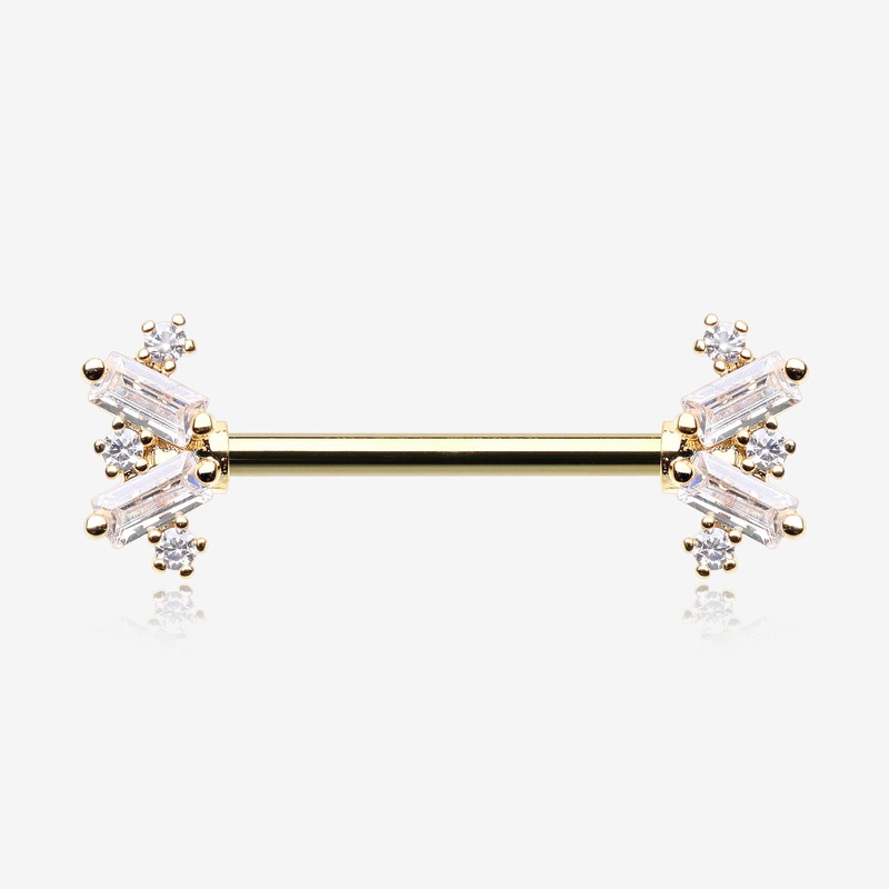 A Pair of Golden Sparkle Overload ZigZag Nipple Barbell 14 GA (1.6mm), 1/2″ (12mm)