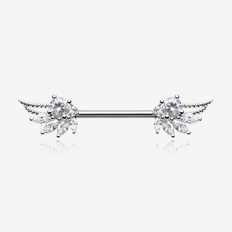 A Pair of Guardian Angelic Wing Sparkle Nipple Barbell 14 GA (1.6mm), 1/2″ (12mm)