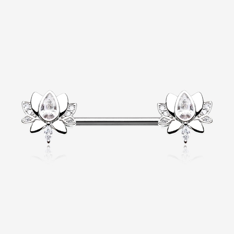 A Pair of Luscious Lotus Sparkle Nipple Barbell 14 GA (1.6mm), 1/2″ (12mm)