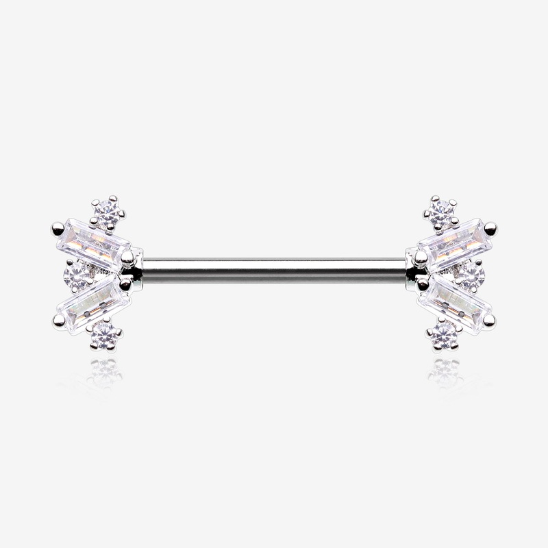 A Pair of Sparkle Overload ZigZag Nipple Barbell 14 GA (1.6mm), 1/2″ (12mm)
