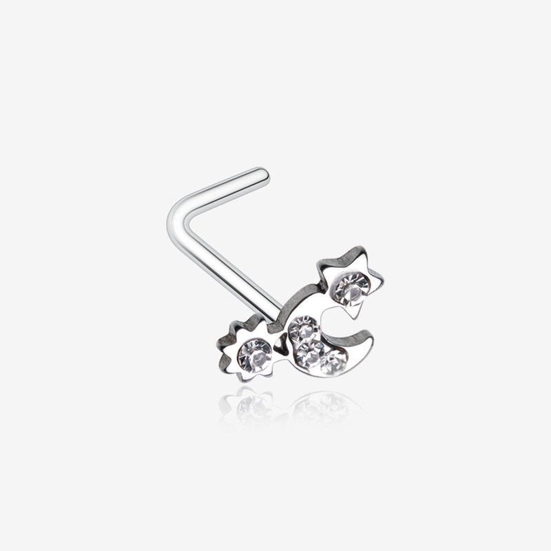 Adorable Celestial Sun Moon Star Sparkle L-Shaped Nose Ring