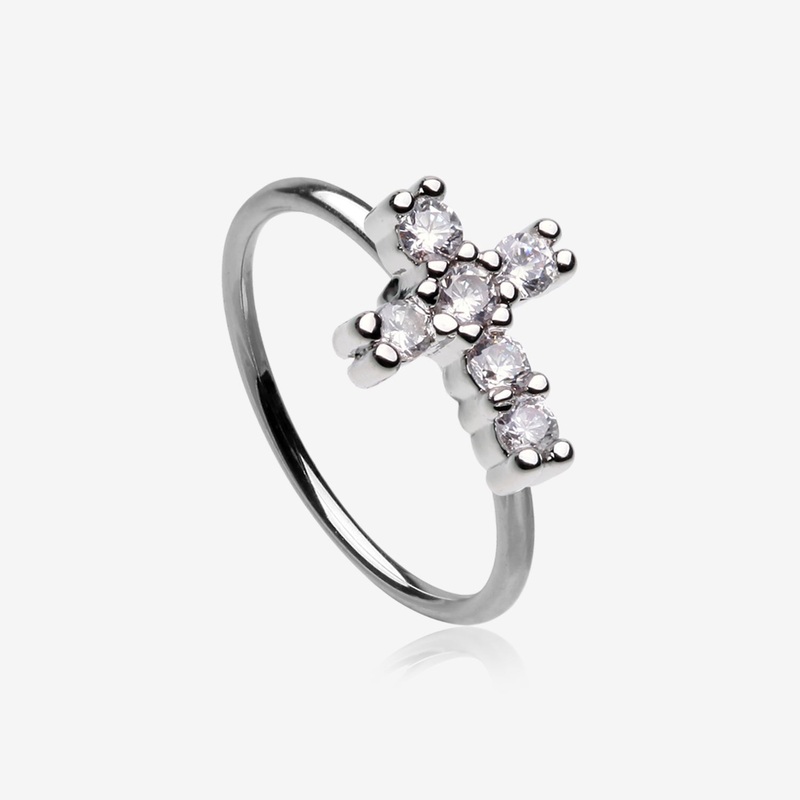 Brilliant Sparkle Cross Multi-Gem Bendable Hoop Ring 20 GA (0.8mm), 5/16″ (8mm)