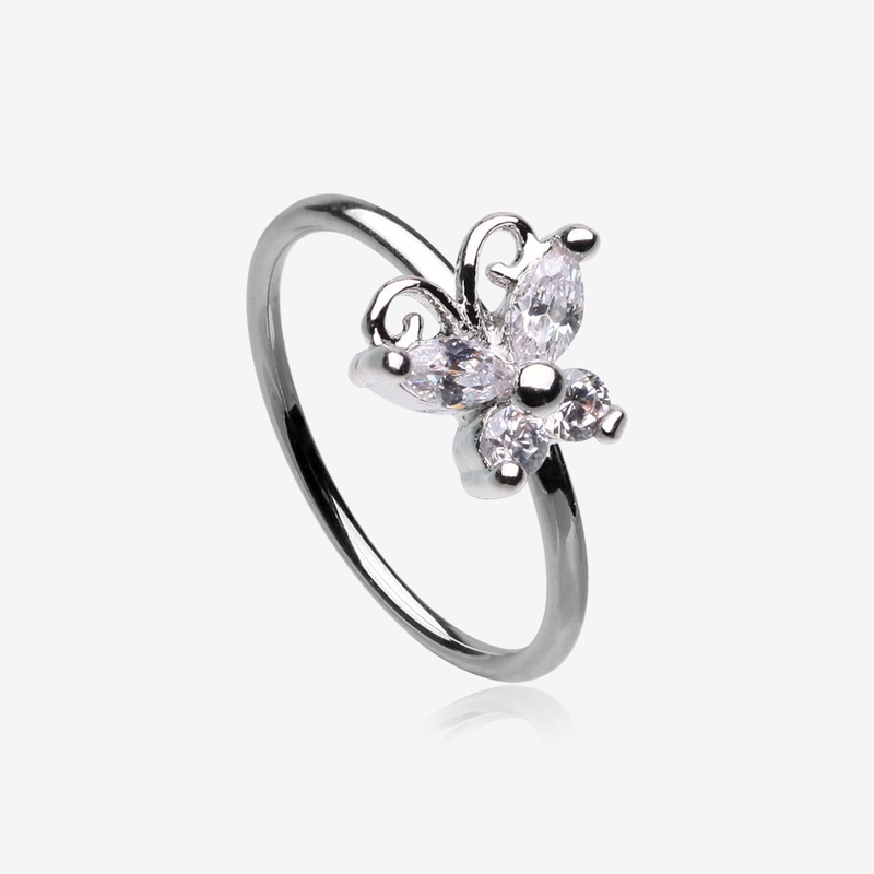 Dainty Butterfly Sparkle Bendable Hoop Ring 20 GA (0.8mm), 5/16″ (8mm)