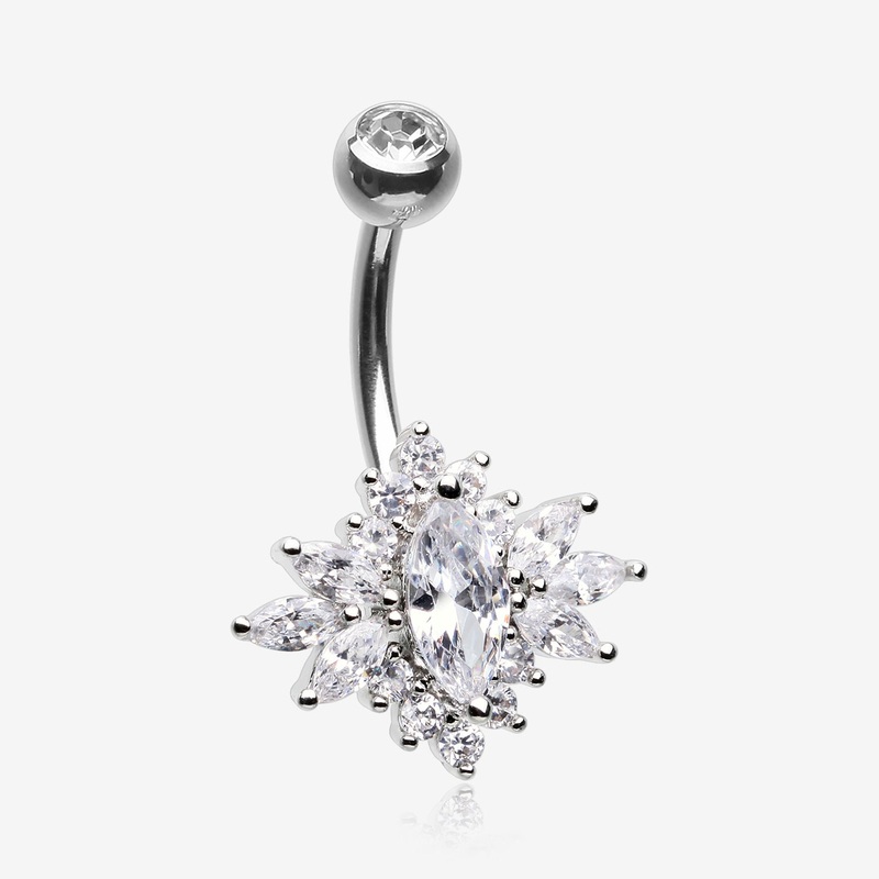 Glistening Marquise Flower Sparkle Belly Button Ring