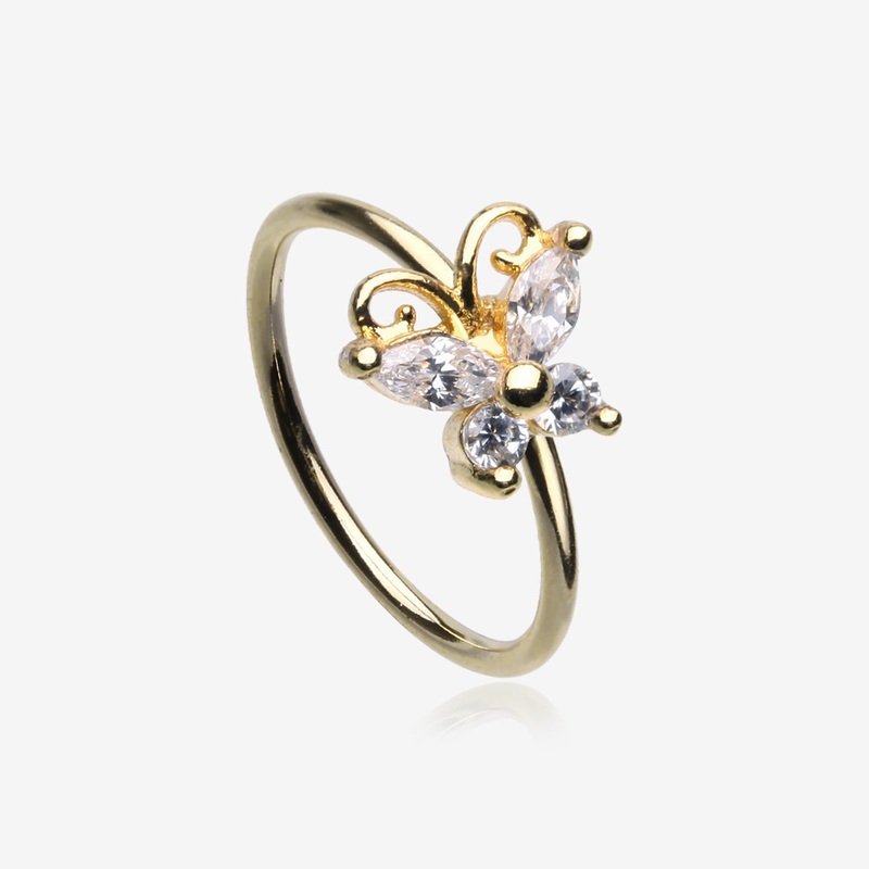 Golden Dainty Butterfly Sparkle Bendable Hoop Ring 20 GA (0.8mm), 5/16″ (8mm)