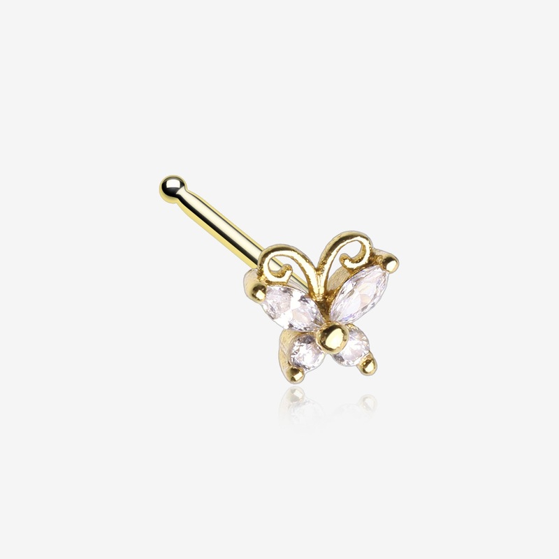 Golden Dainty Butterfly Sparkle Multi-Gem Nose Stud Ring