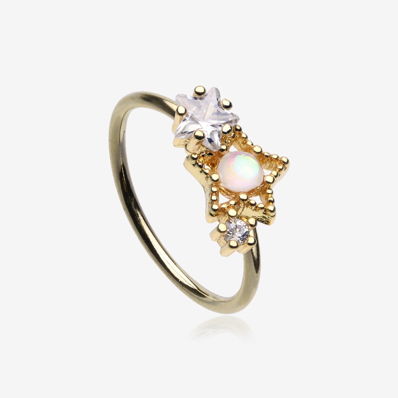 Golden Opalescent Star Sparkles Bendable Hoop Ring 20 GA (0.8mm), 5/16″ (8mm)
