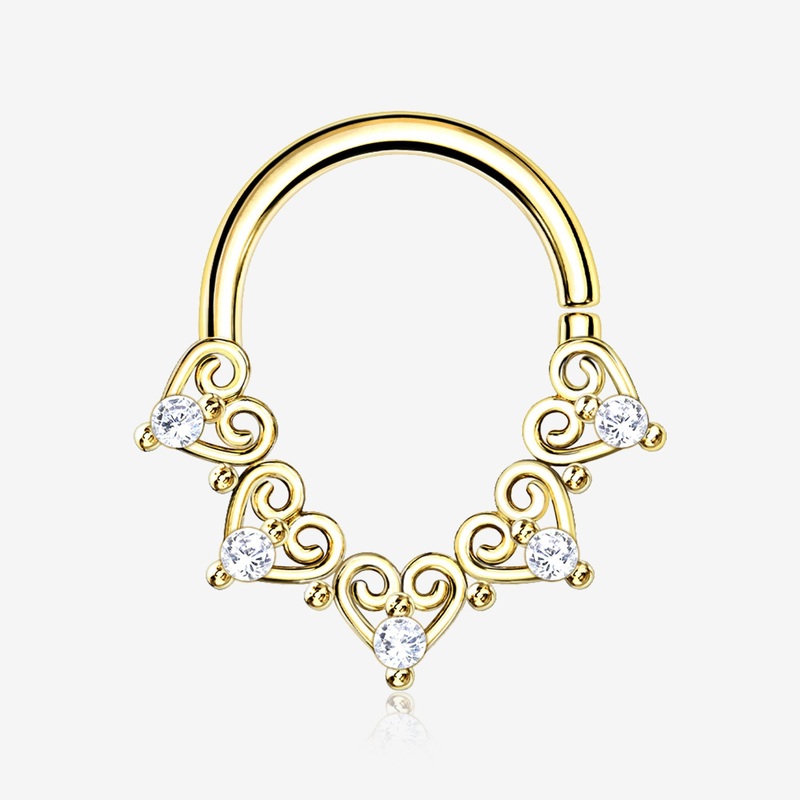 Golden Royal Heart Filigree Sparkle Bendable Hoop Ring 18 GA (1mm), 5/16″ (8mm)