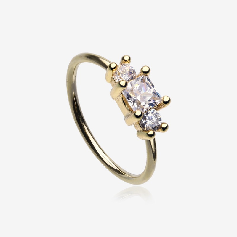 Golden Triple Tiered Sparkle Multi-Gem Bendable Hoop Ring 20 GA (0.8mm), 5/16″ (8mm)
