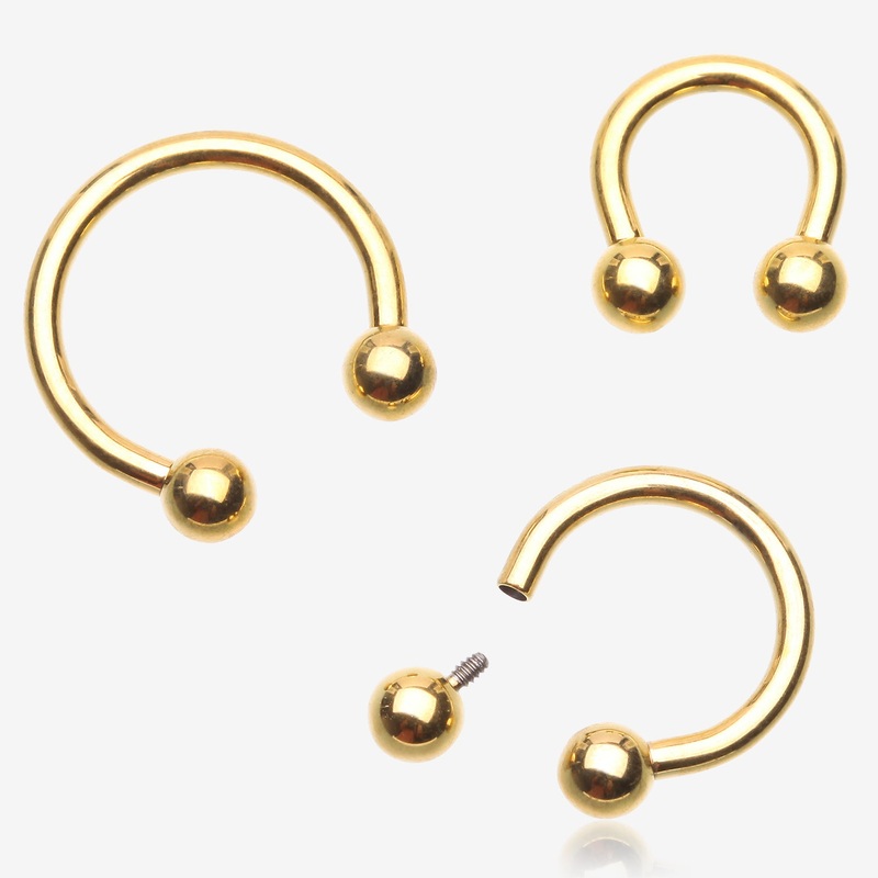 Pure24K Implant Grade Titanium Internally Threaded Horseshoe Barbell 16 GA (1.2mm), 1/4″ (6mm), Ball: 3mm