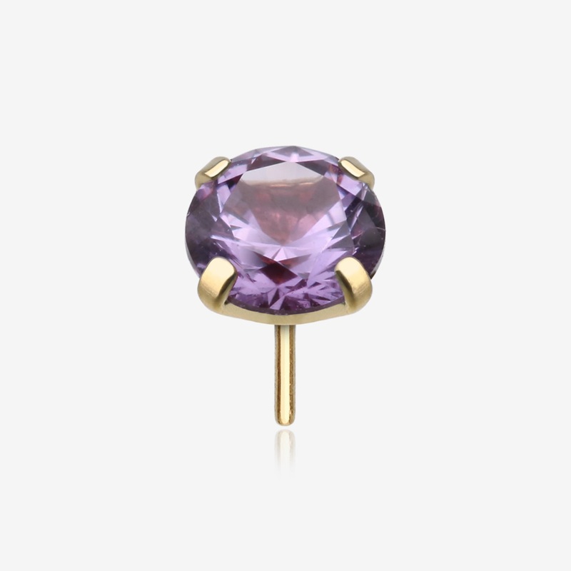 Pure24K Implant Grade Titanium OneFit Threadless Alexandrite CZ Prong Set Birthstone Gem Top Part 2.5mm