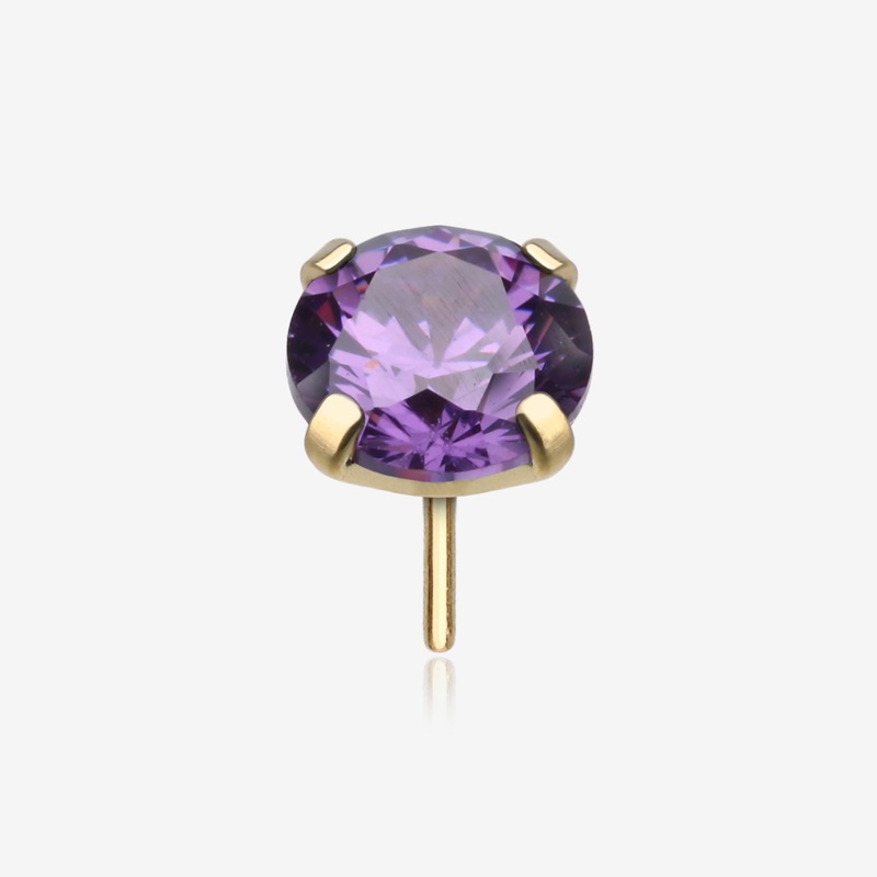 Pure24K Implant Grade Titanium OneFit Threadless Amethyst CZ Prong Set Birthstone Gem Top Part 2.5mm