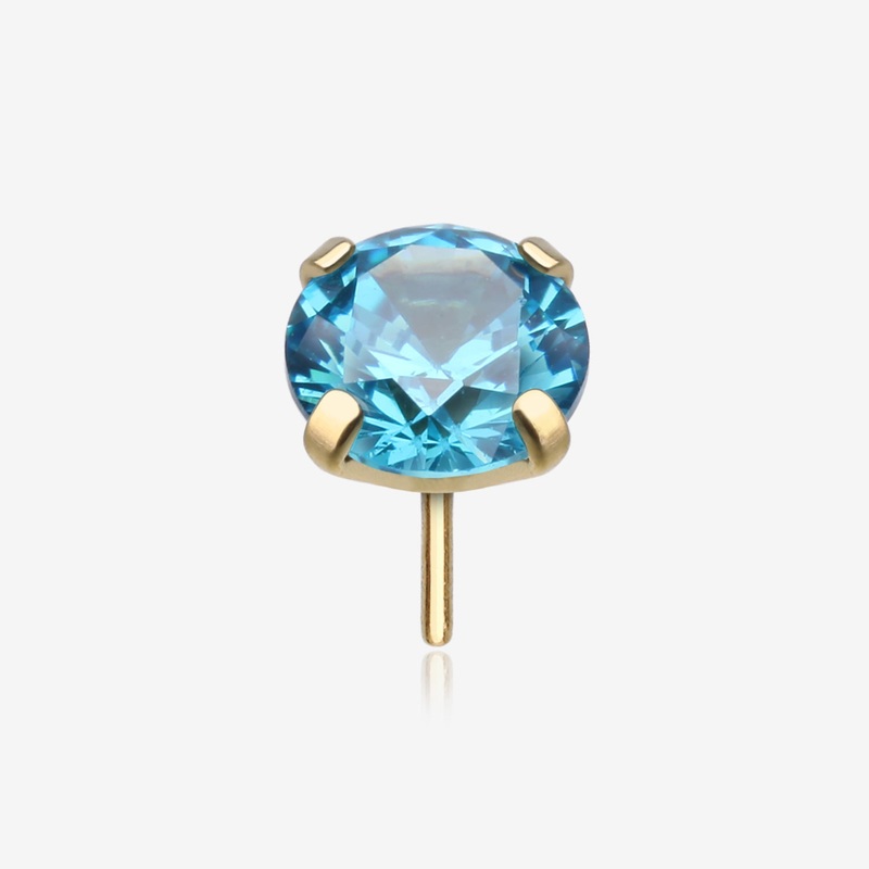 Pure24K Implant Grade Titanium OneFit Threadless Aquamarine CZ Prong Set Birthstone Gem Top Part 2.5mm