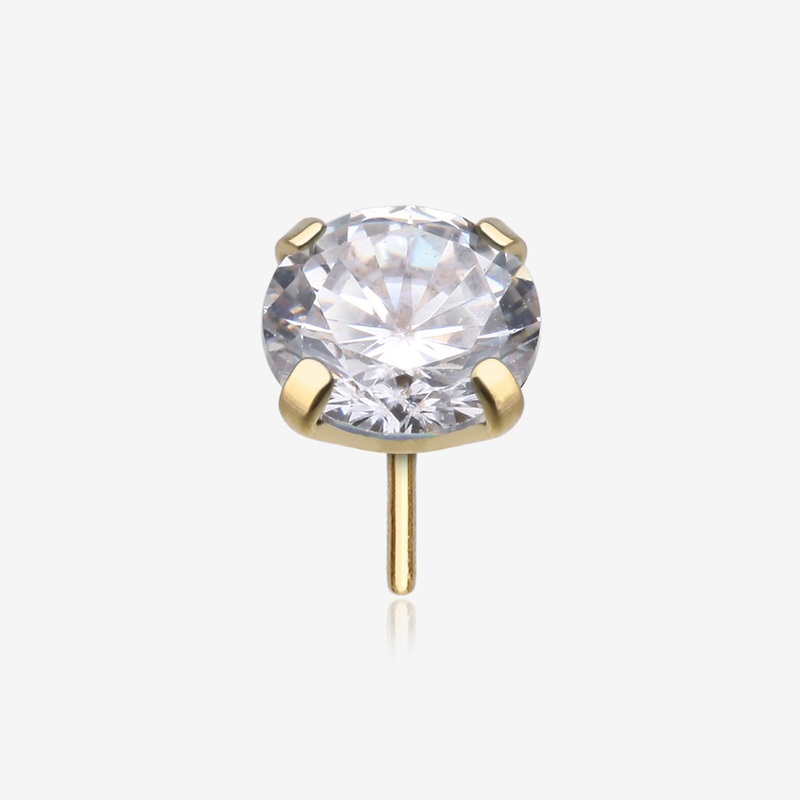 Pure24K Implant Grade Titanium OneFit Threadless Diamond CZ Prong Set Birthstone Gem Top Part 2.5mm