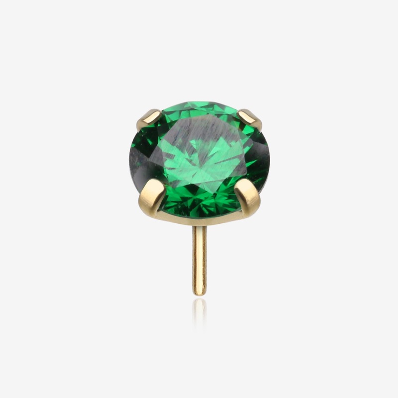 Pure24K Implant Grade Titanium OneFit Threadless Emerald CZ Prong Set Birthstone Gem Top Part 2.5mm