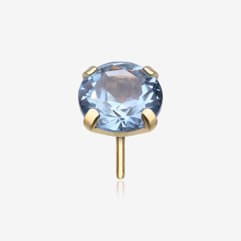 Pure24K Implant Grade Titanium OneFit Threadless Light Sapphire CZ Prong Set Birthstone Gem Top Part 2.5mm