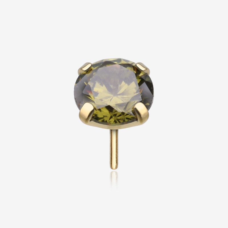 Pure24K Implant Grade Titanium OneFit Threadless Peridot CZ Prong Set Birthstone Gem Top Part 2.5mm