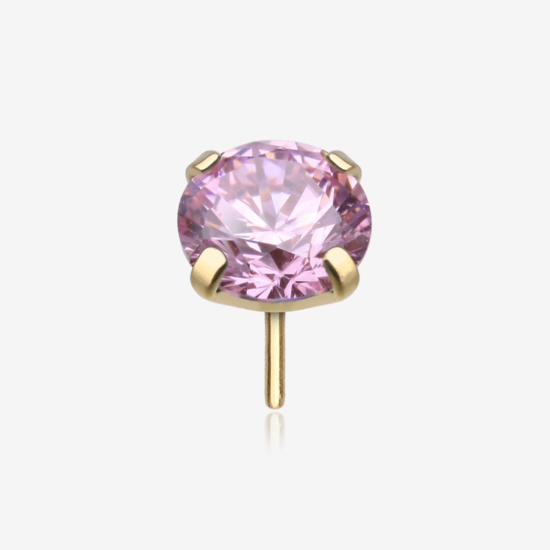 Pure24K Implant Grade Titanium OneFit Threadless Pink Rose CZ Prong Set Birthstone Gem Top Part 2.5mm