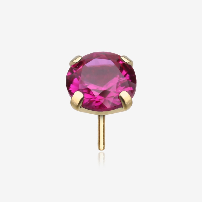 Pure24K Implant Grade Titanium OneFit Threadless Ruby Corundum CZ Prong Set Birthstone Gem Top Part 2.5mm