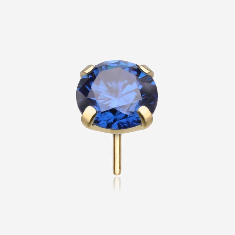 Pure24K Implant Grade Titanium OneFit Threadless Sapphire CZ Prong Set Birthstone Gem Top Part 2.5mm