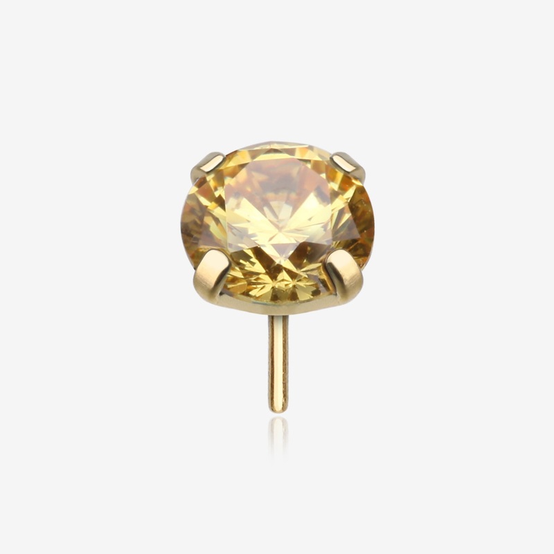 Pure24K Implant Grade Titanium OneFit Threadless Topaz CZ Prong Set Birthstone Gem Top Part 2.5mm
